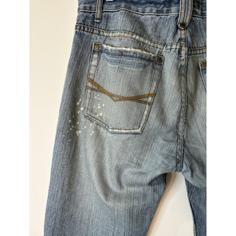 Y2K Plugg Jeans Co Mens 34x30 Bootcut Ripped Denim Jeans Medium Wash 100% Cotton - Picture 11 of 15